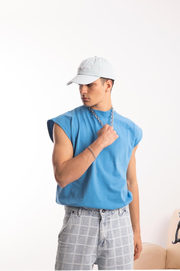 Basic Mavi Sıfır Kol Tshirt