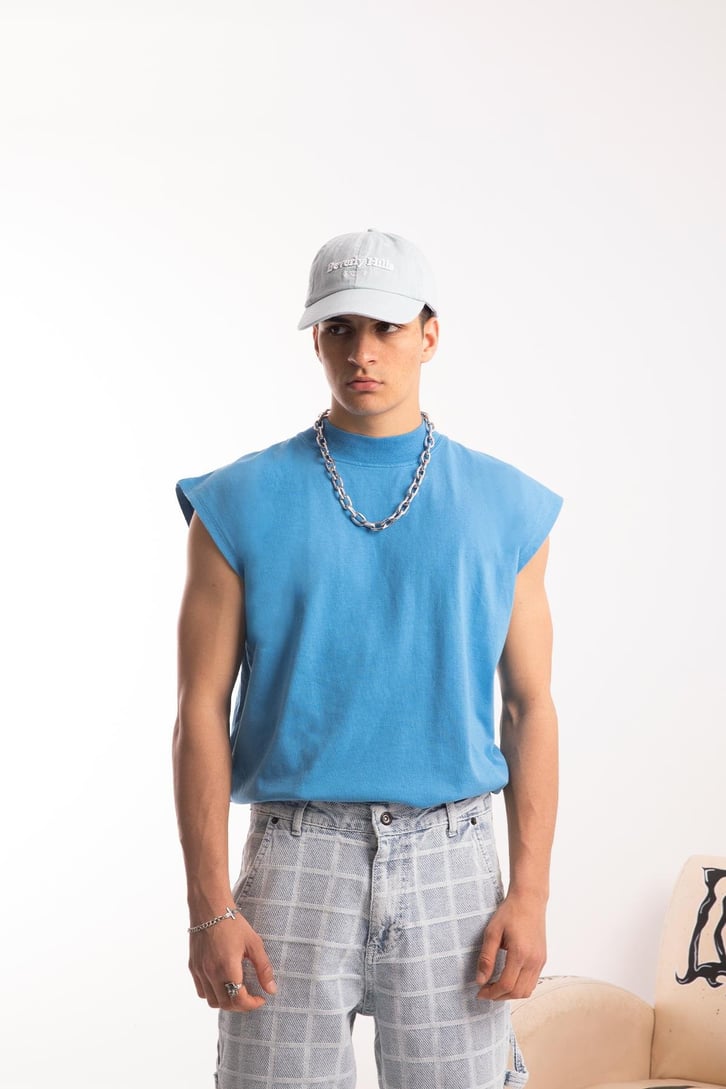 Basic Mavi Sıfır Kol Tshirt