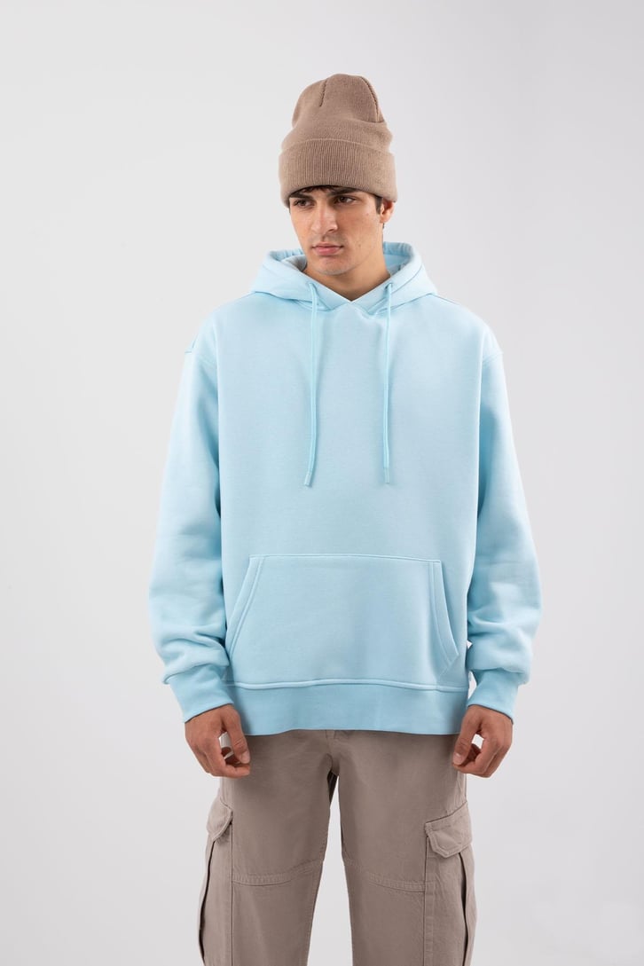 Basic Oversize Bebek Mavisi Hoodie