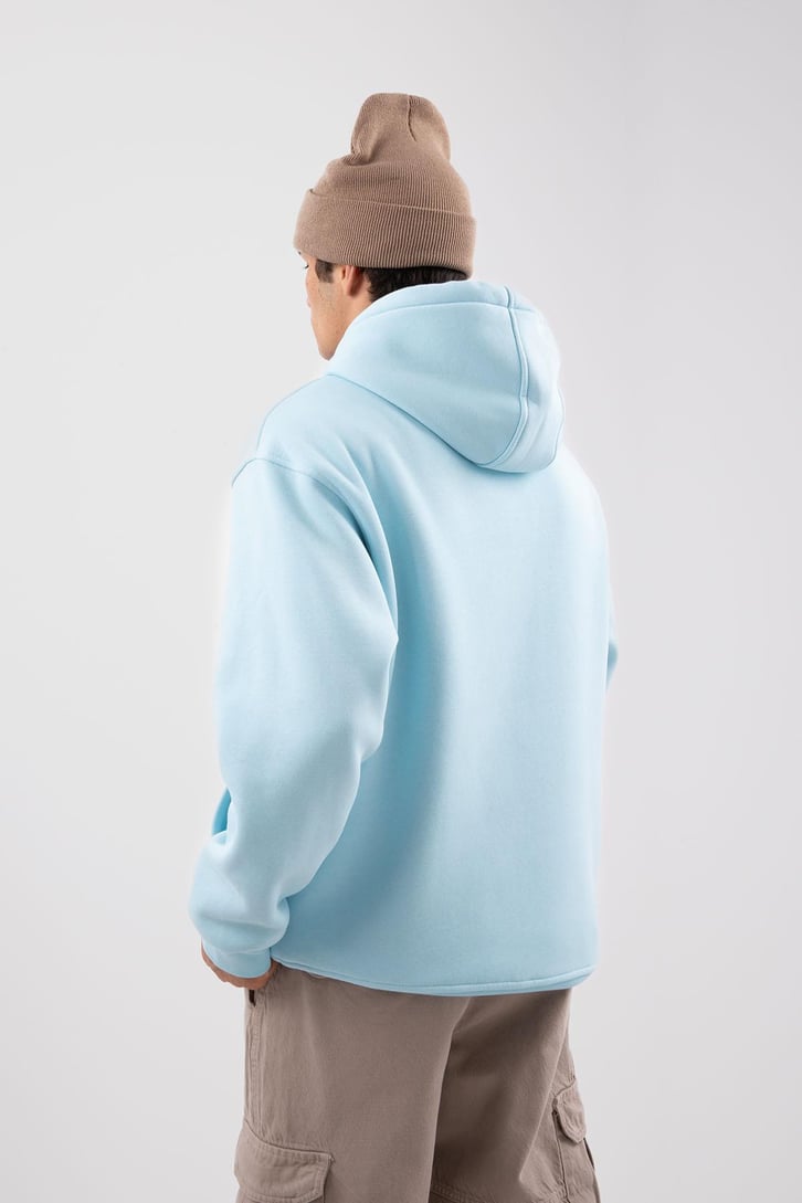 Basic Oversize Bebek Mavisi Hoodie
