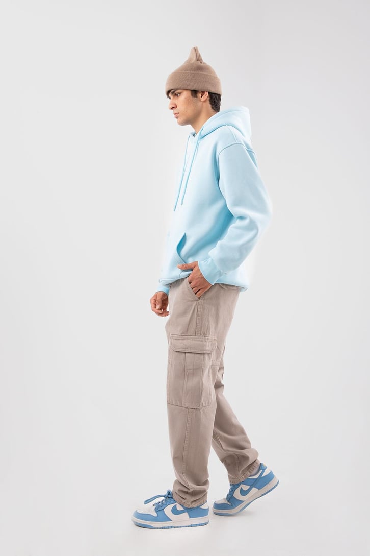 Basic Oversize Bebek Mavisi Hoodie