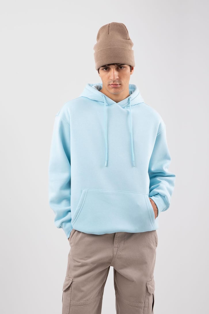 Basic Oversize Bebek Mavisi Hoodie