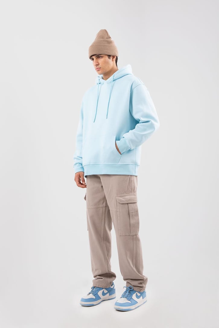 Basic Oversize Bebek Mavisi Hoodie