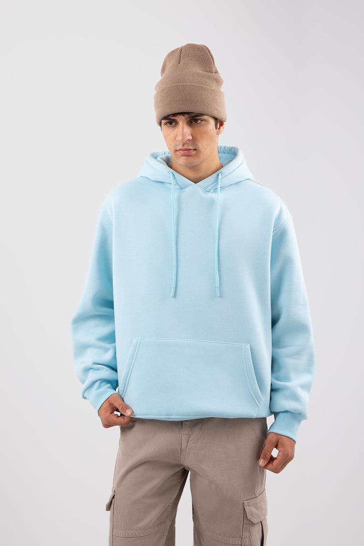 Basic Oversize Bebek Mavisi Hoodie