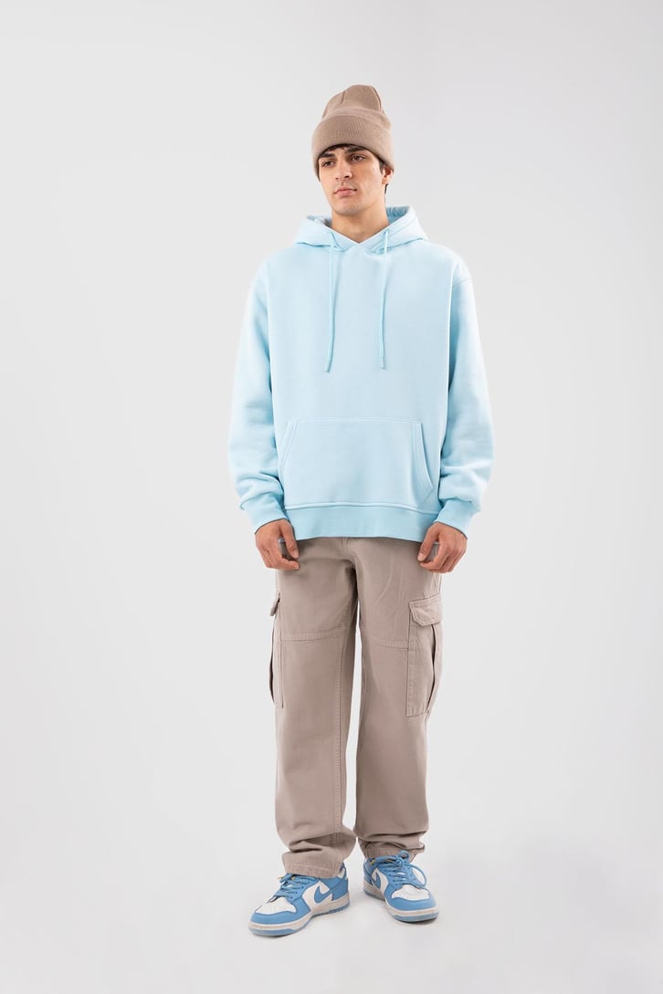 Basic Oversize Bebek Mavisi Hoodie