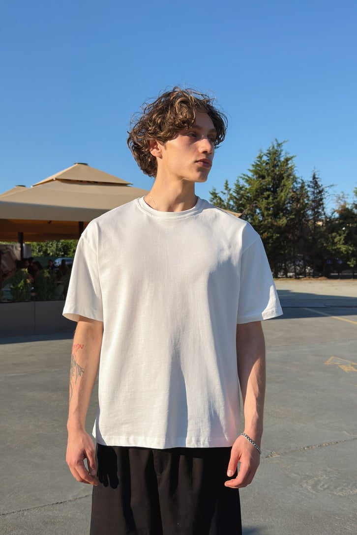 Basic Oversize Fit Ekru Tişört