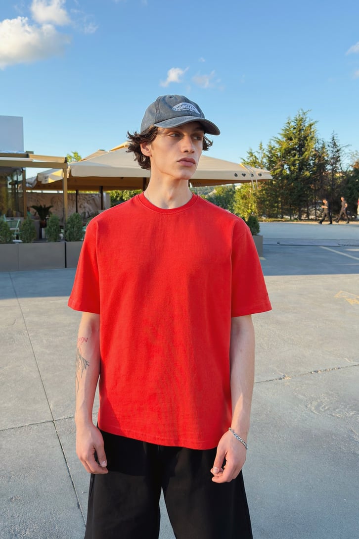 Basic Oversize Fit Kırmızı Tişört