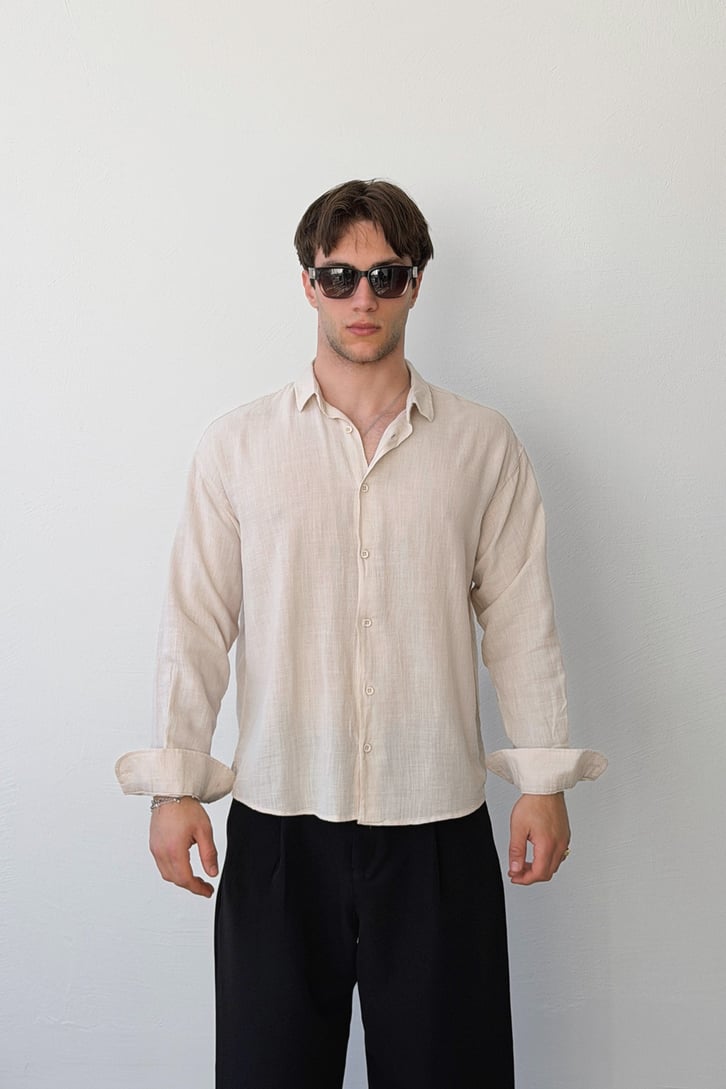 Basic Oversize Keten Gömlek