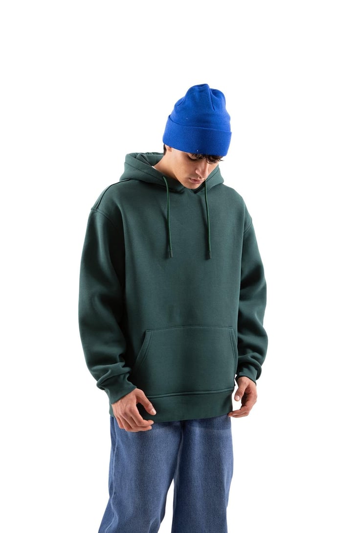 Basic Oversize Yeşil Hoodie