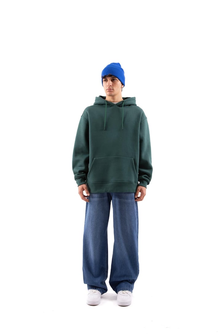 Basic Oversize Yeşil Hoodie