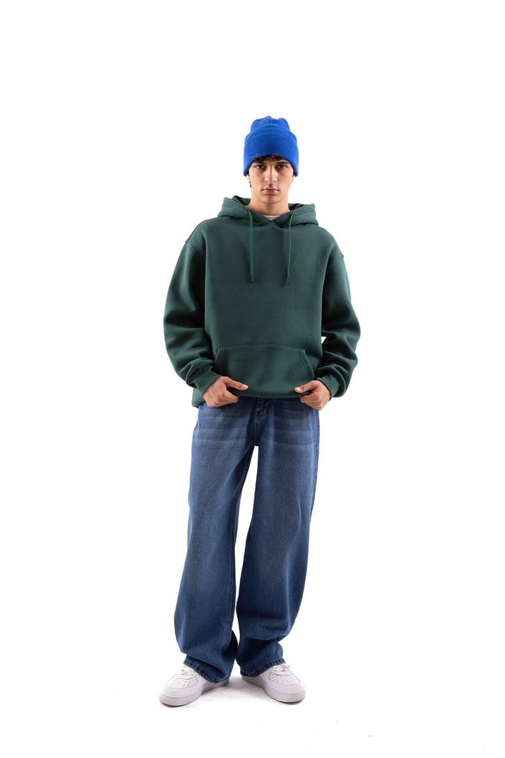 Basic Oversize Yeşil Hoodie