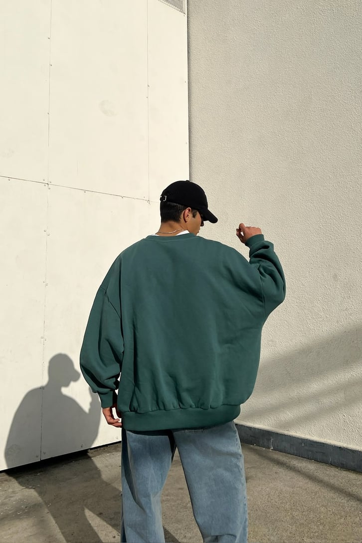 Basic Oversize Yeşil Sweatshirt