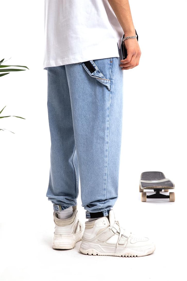 Basic Paça Detaylı Mavi Jogger Fit Jean