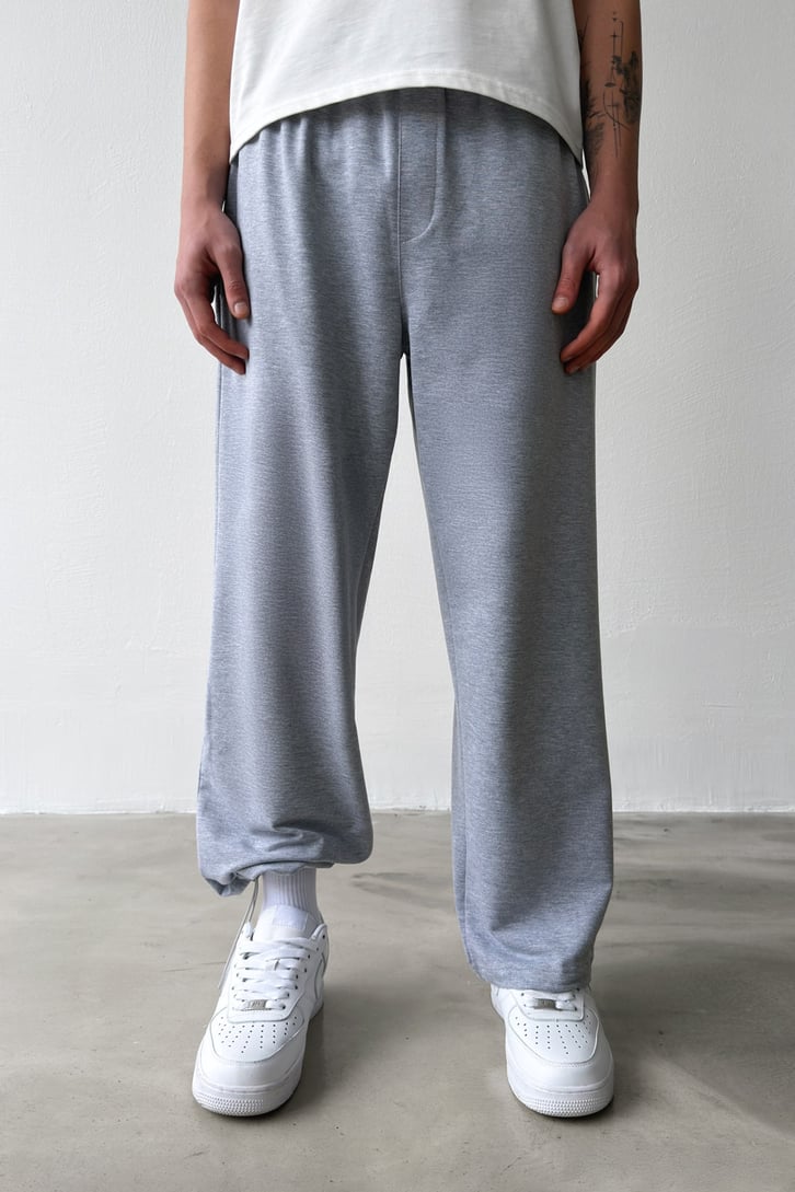 Basic Paça Stoper Gri Melanj Eşofman Altı