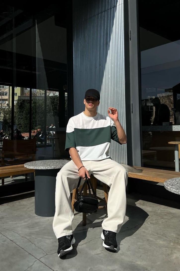 Basic Parçalı Haki Oversize Tişört