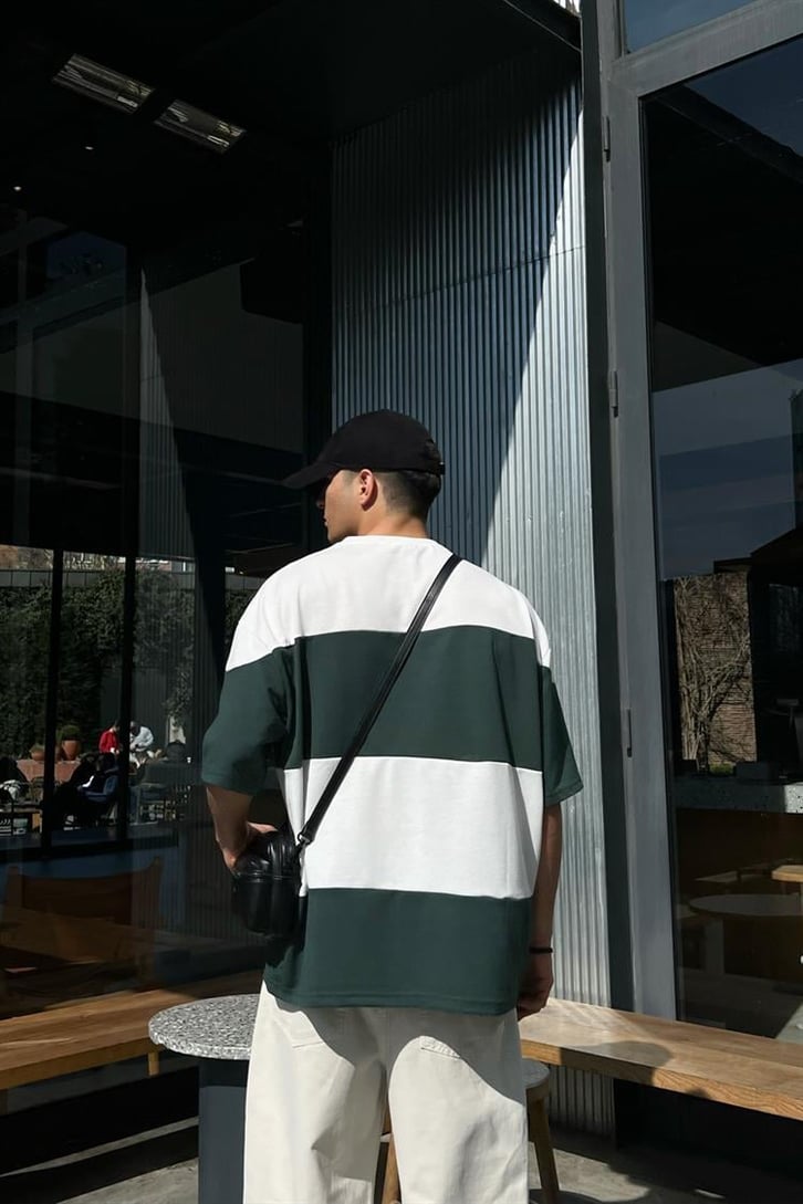 Basic Parçalı Haki Oversize Tişört