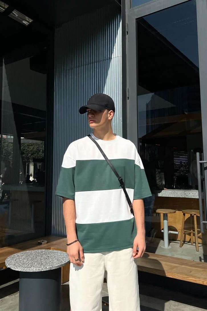 Basic Parçalı Haki Oversize Tişört