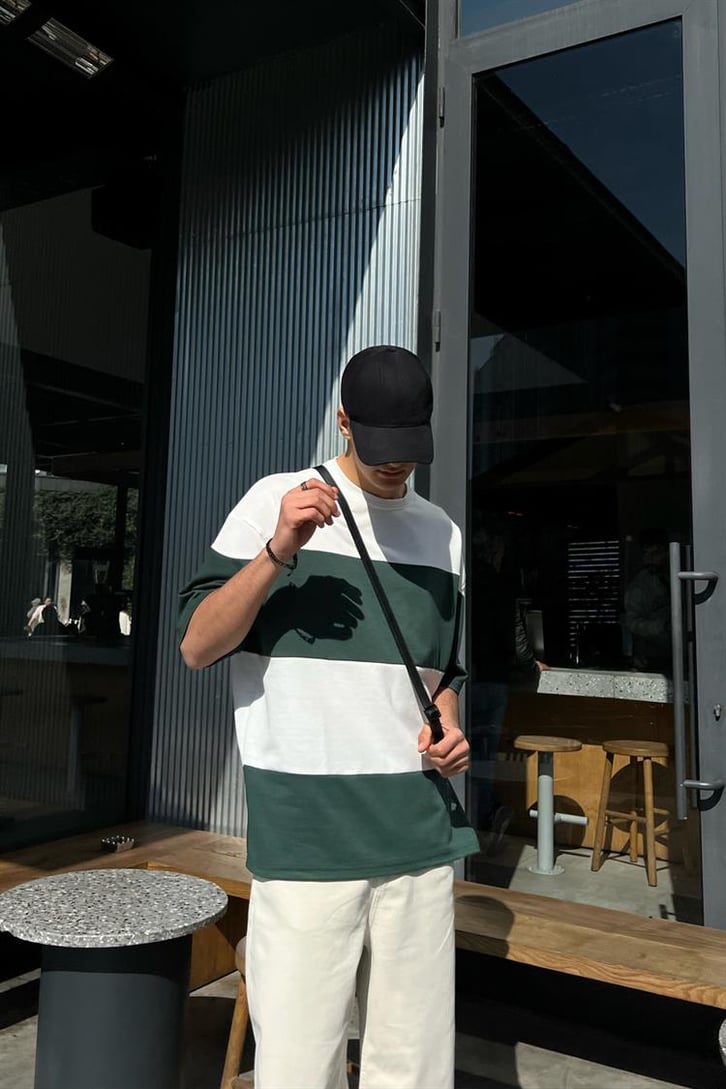 Basic Parçalı Haki Oversize Tişört