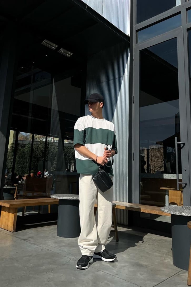Basic Parçalı Haki Oversize Tişört