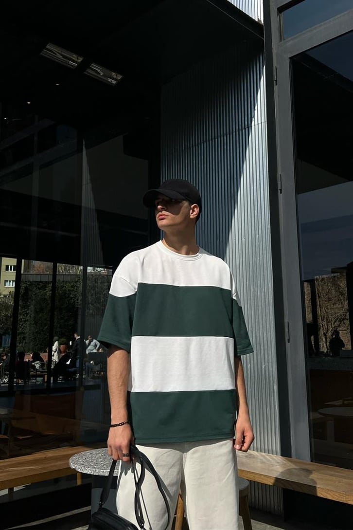 Basic Parçalı Haki Oversize Tişört
