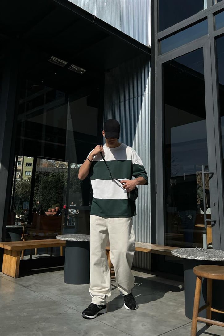 Basic Parçalı Haki Oversize Tişört