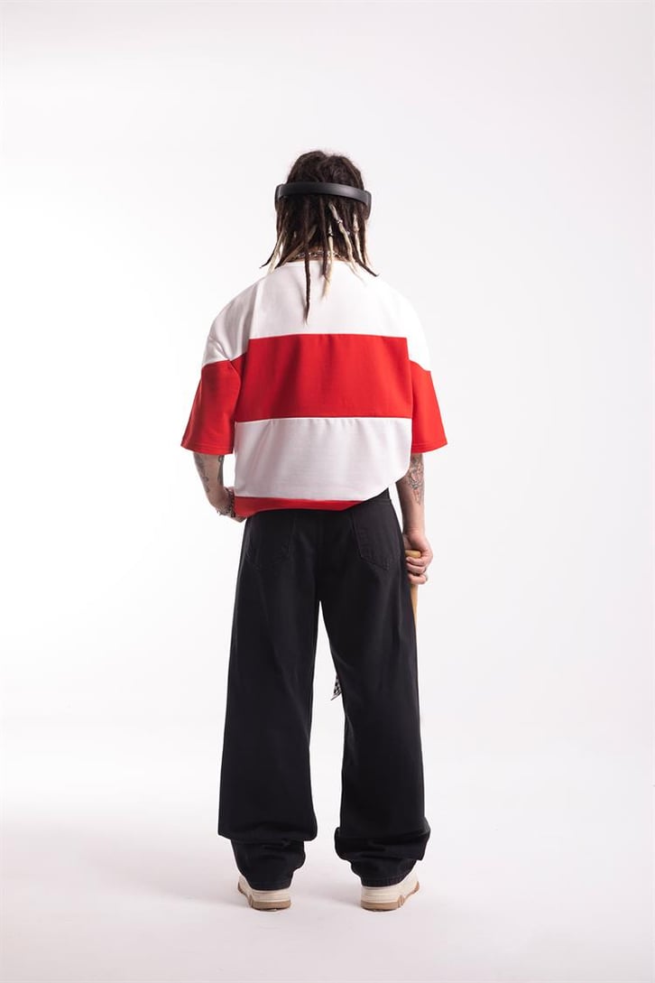 Basic Parçalı Kırmızı Oversize Tişört