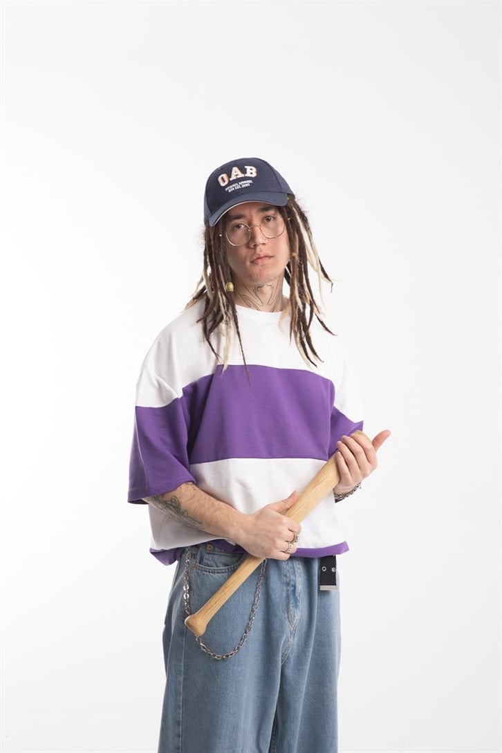 Basic Parçalı Mor Oversize Tişört
