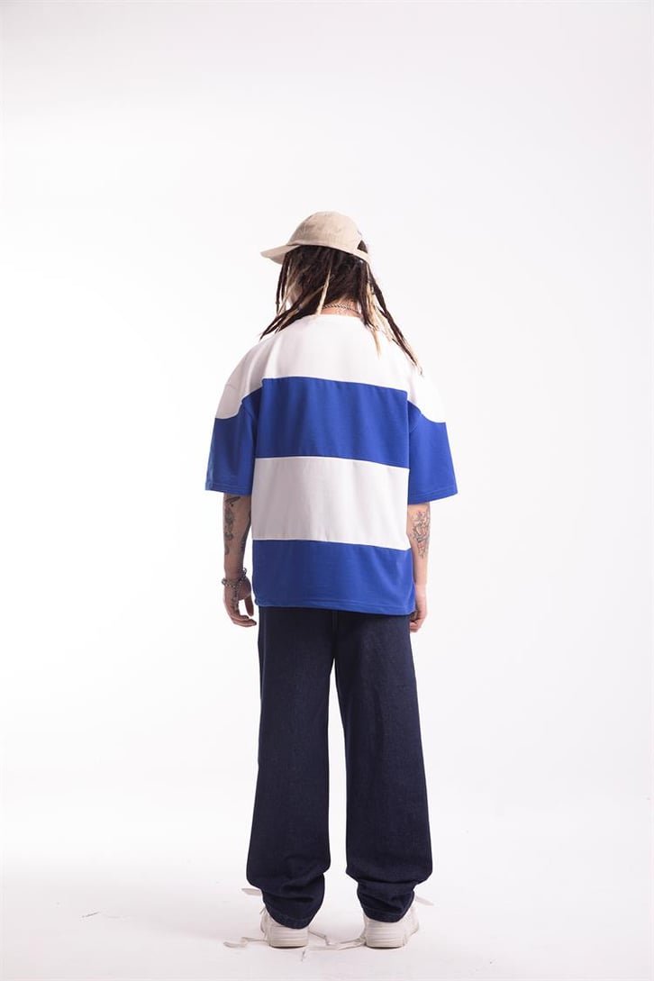 Basic Parçalı Saks Mavisi Oversize Tişört
