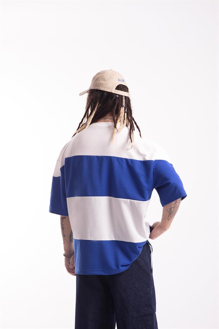 Basic Parçalı Saks Mavisi Oversize Tişört
