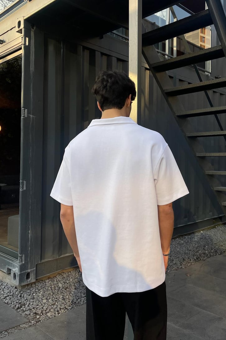Basic Polo Yaka Bej Oversize Tişört