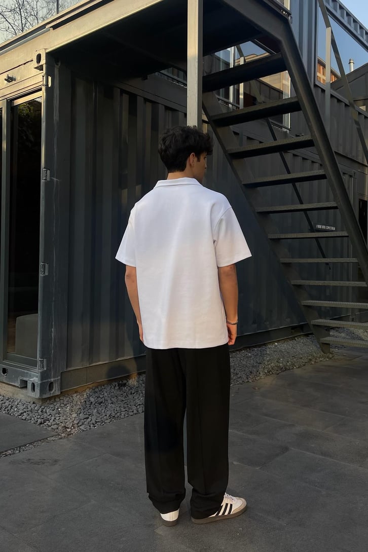 Basic Polo Yaka Bej Oversize Tişört