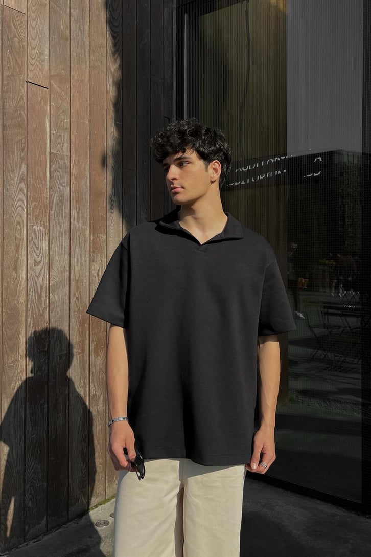 Basic Polo Yaka Bej Oversize Tişört