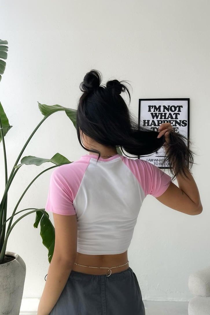 Basic Reglan Kol Pembe Crop