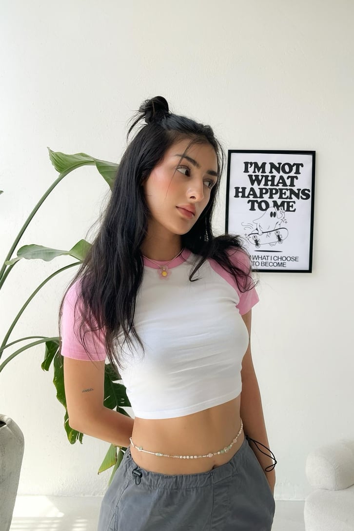 Basic Reglan Kol Pembe Crop
