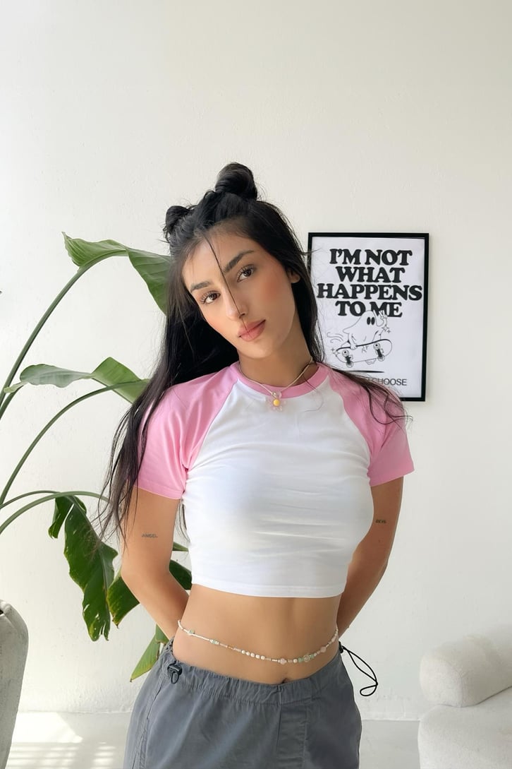 Basic Reglan Kol Pembe Crop