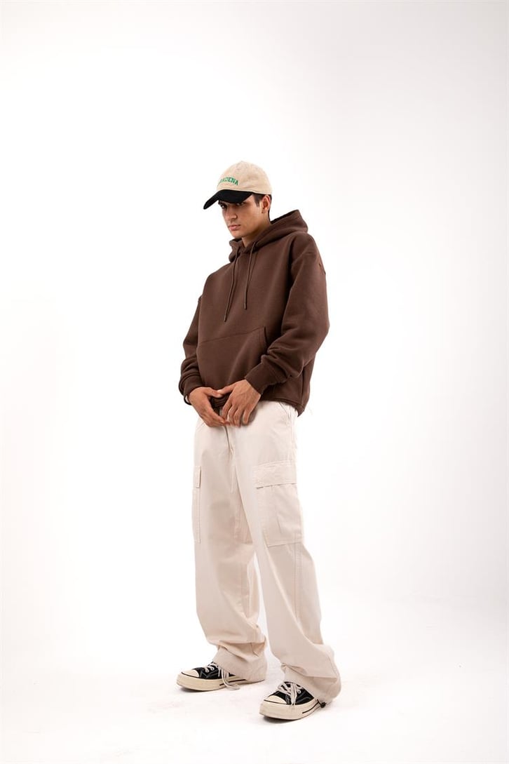 Basic Relax Fit Beyaz Hoodie