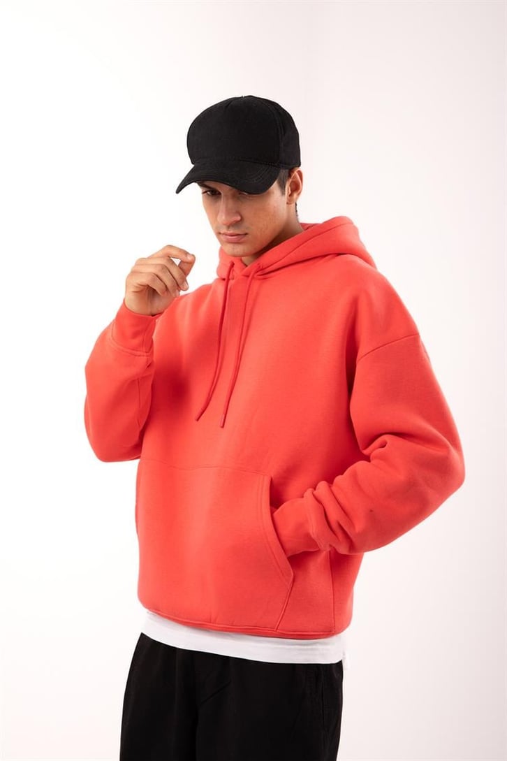 Basic Relax Fit Kırmızı Hoodie