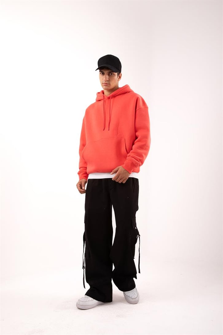 Basic Relax Fit Kırmızı Hoodie