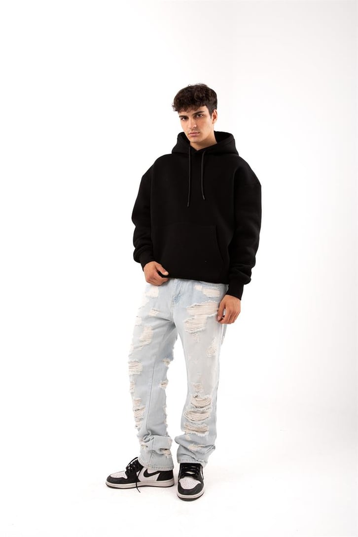 Basic Relax Fit Siyah Hoodie