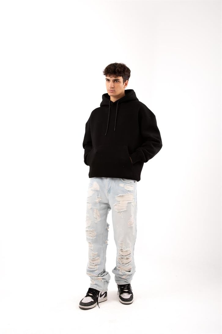 Basic Relax Fit Siyah Hoodie