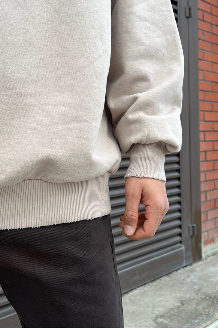 Basic Ripped Detail Sütlü Kahve Oversize Sweatshirt