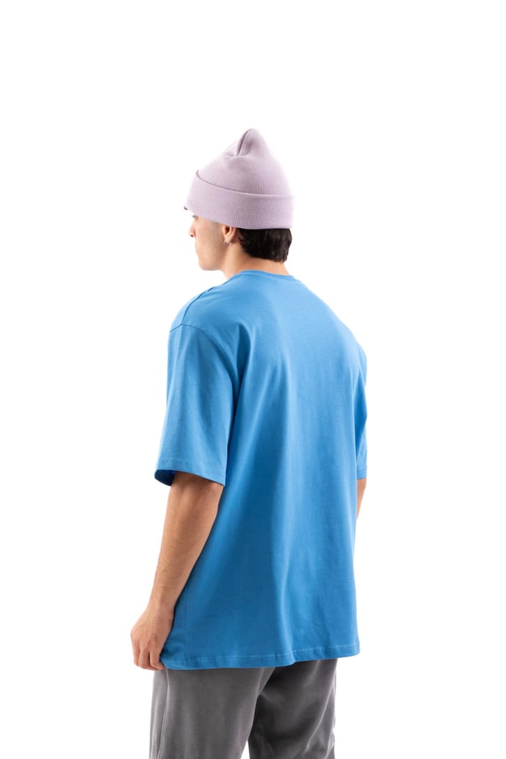 Basic Saks Mavi Relax Fit Tişört