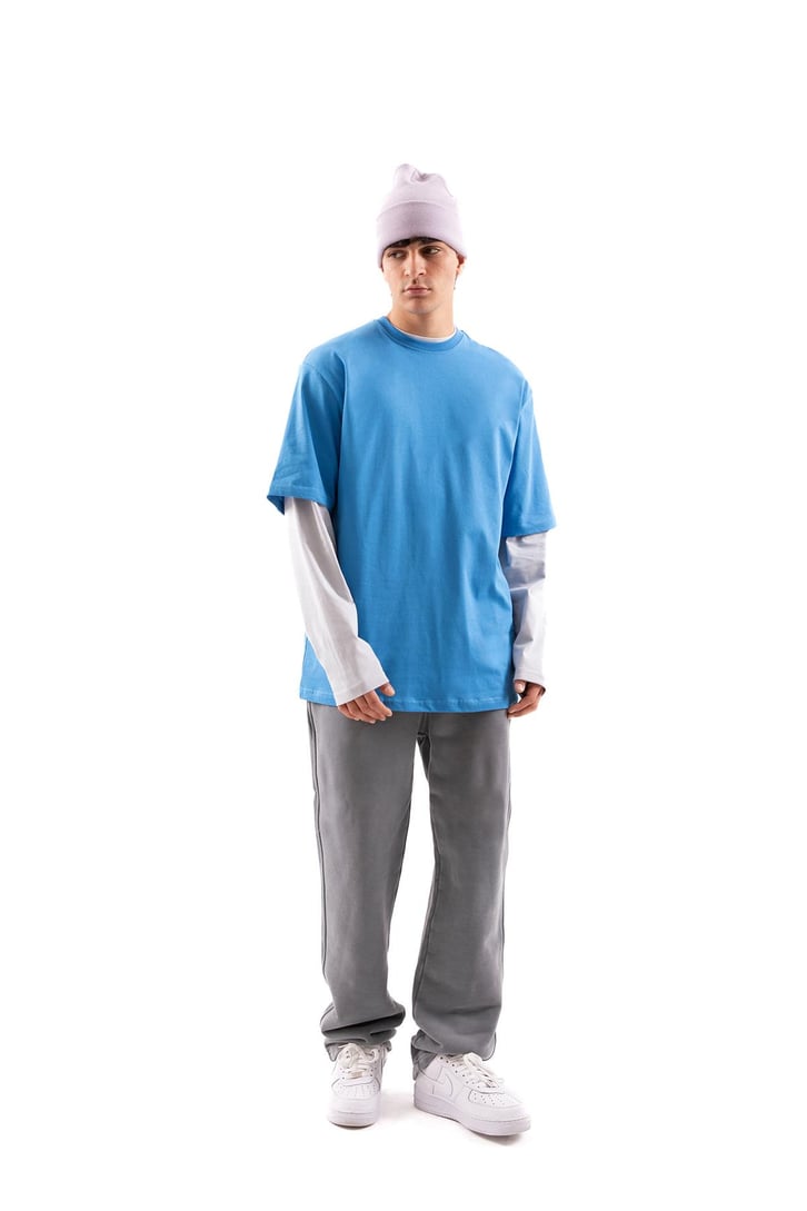 Basic Saks Mavi Relax Fit Tişört