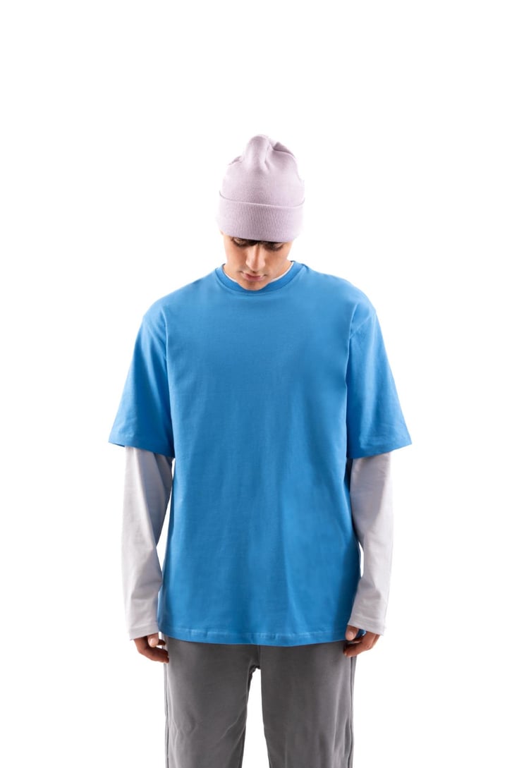 Basic Saks Mavi Relax Fit Tişört