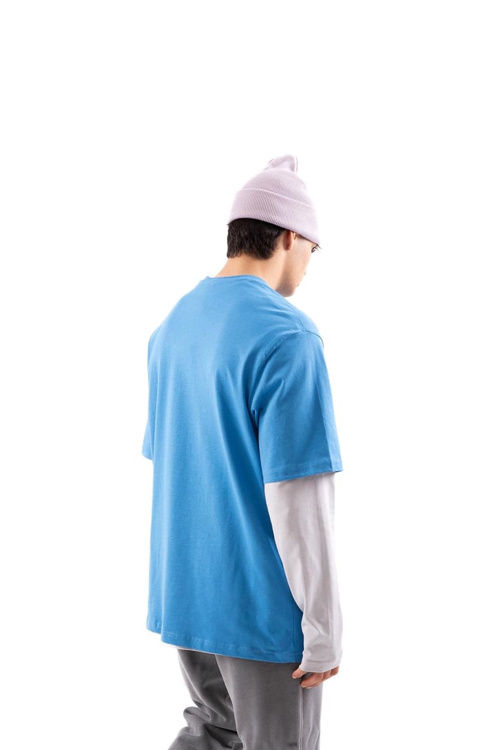 Basic Saks Mavi Relax Fit Tişört