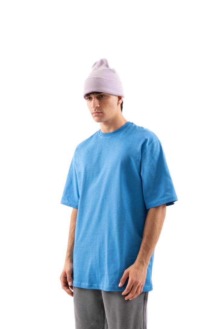 Basic Saks Mavi Relax Fit Tişört