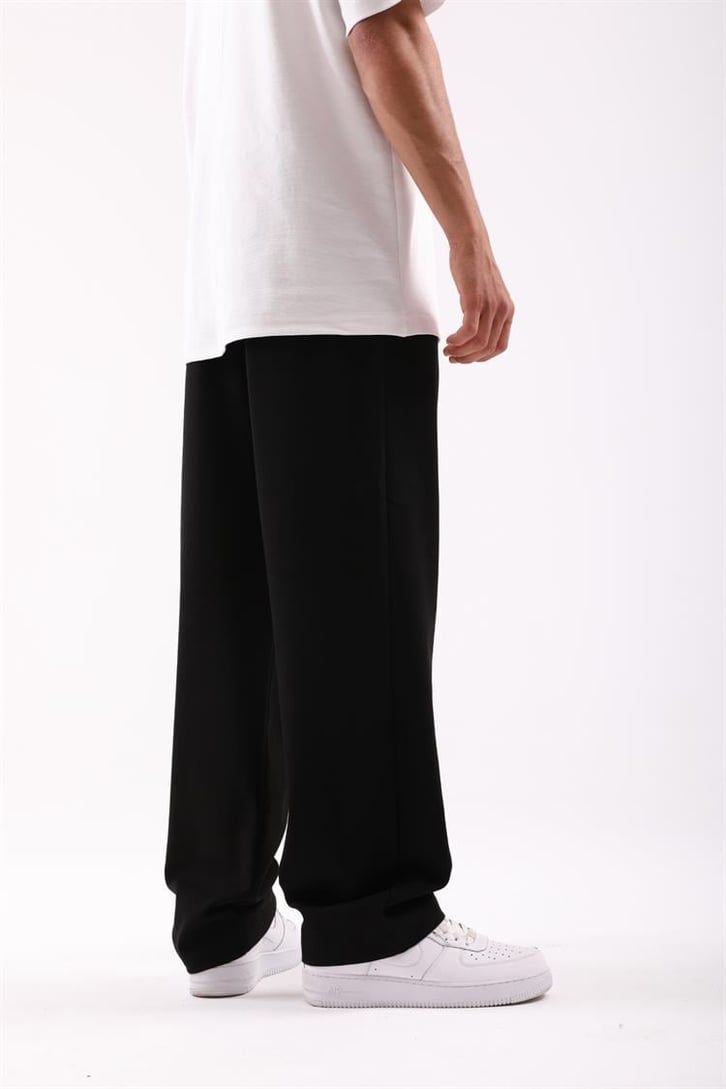 Basic Siyah Beli Pileli Baggy Kumaş Pantolon