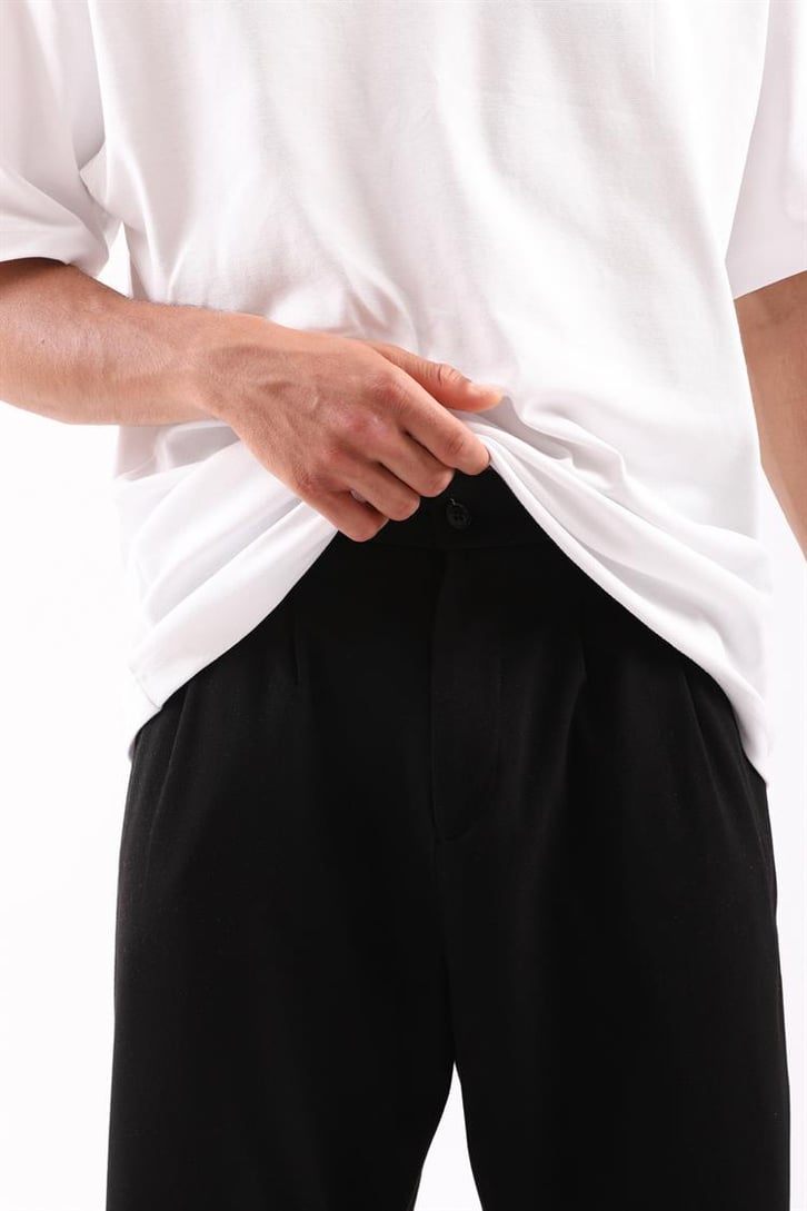 Basic Siyah Beli Pileli Baggy Kumaş Pantolon