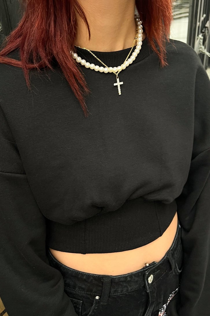 Basic Siyah Crop Sweatshirt