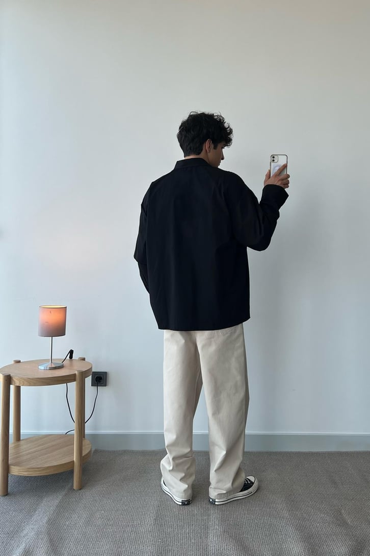 Basic Siyah Kısa Kol Oversize Gömlek